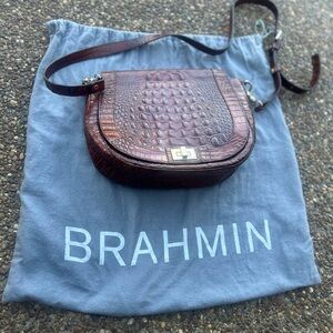 Brahmin Brown Crocodile Embossed Crossbody Bag